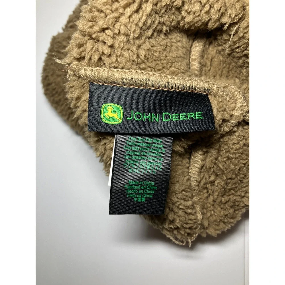 John Deere Brown Fuzzy Fleece Sherpa Hat Beanie Toddler Size Bear Ears Cute Cozy